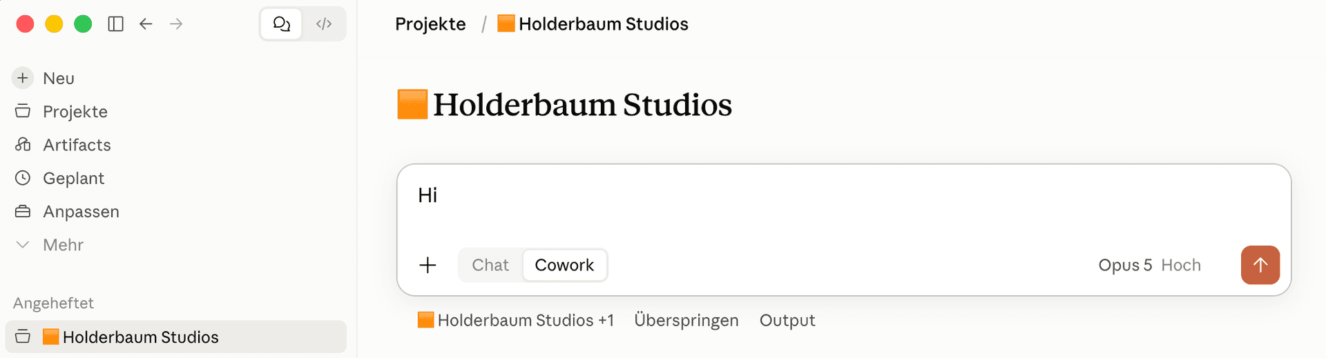 „Hi“ in einer neuen Konversation im Projekt