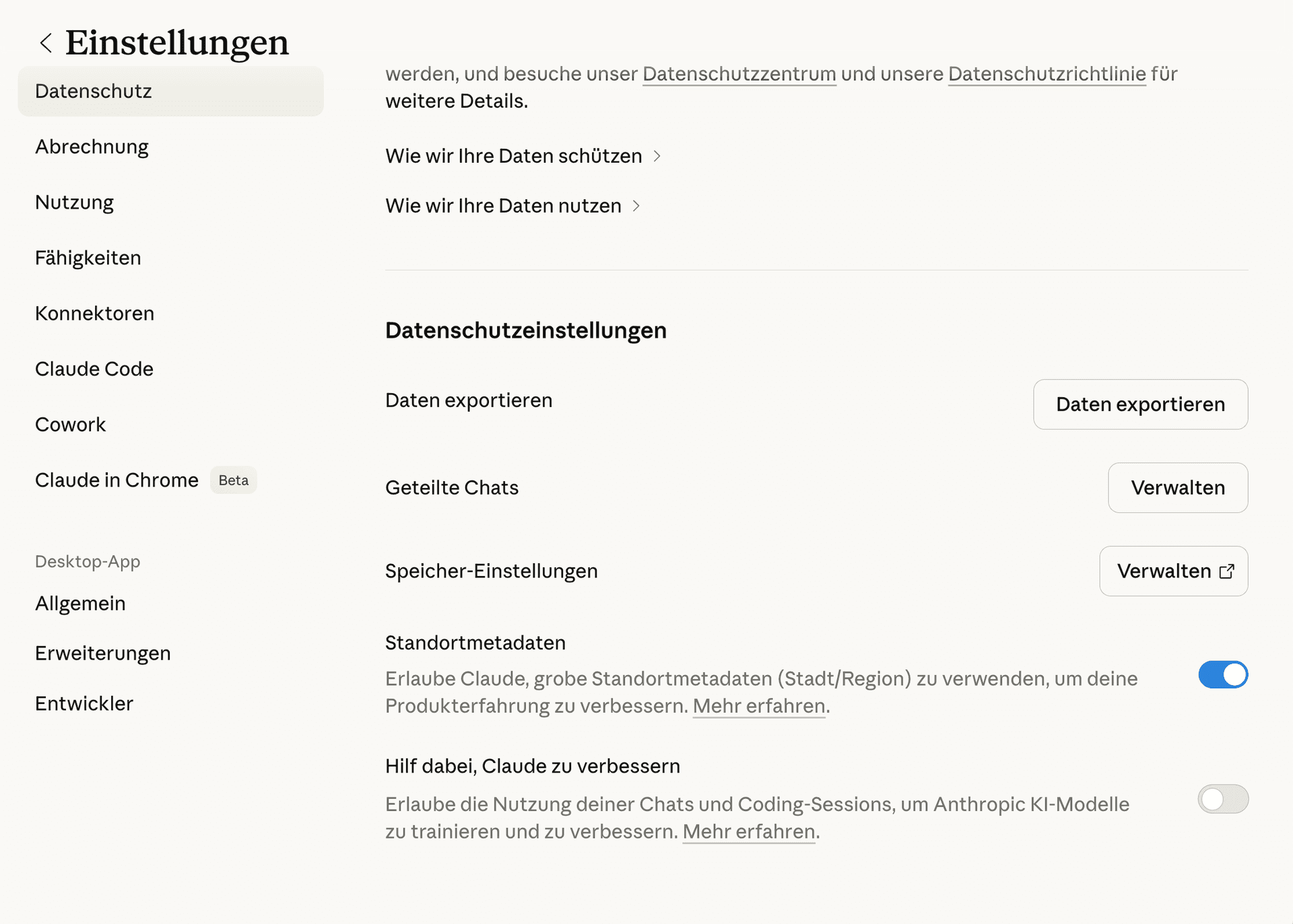 Datenschutz-Einstellungen