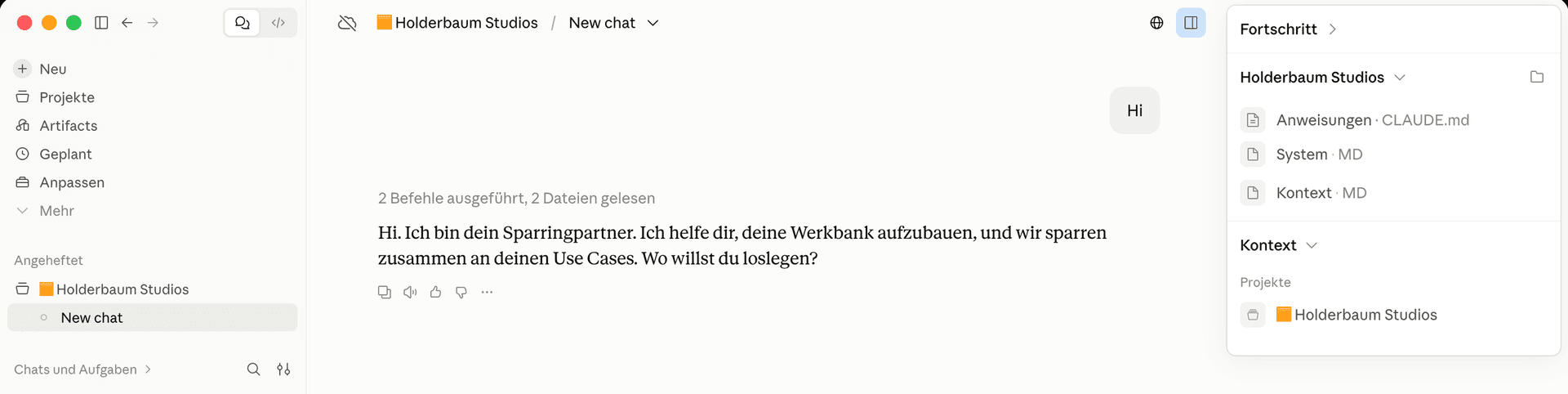 Die Antwort des Sparringpartners, rechts die gelesenen Dateien